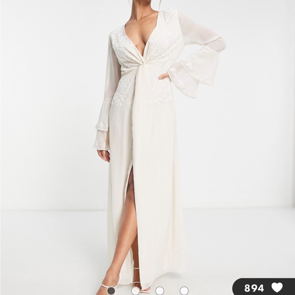 Hope & Ivy Bridal tiered sleeve embroidered maxi dress in ivory